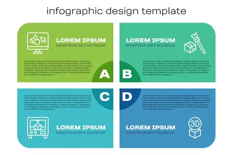 Set line 3D printer, software, Isometric cube and . Business infographic Ilustração Stock