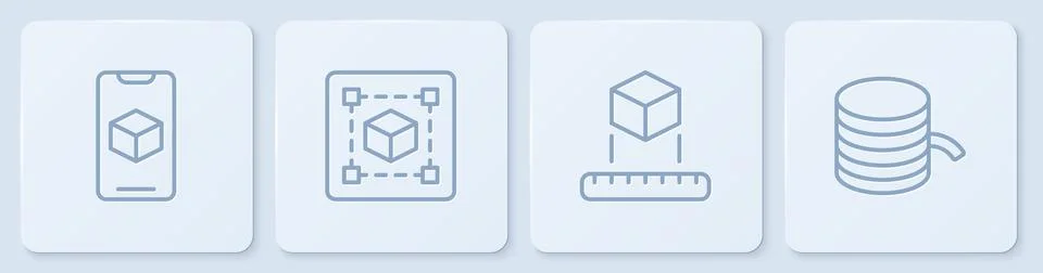 Set line 3D printer software, Isometric cube, Geometric figure Cube and Filament Ilustração Stock