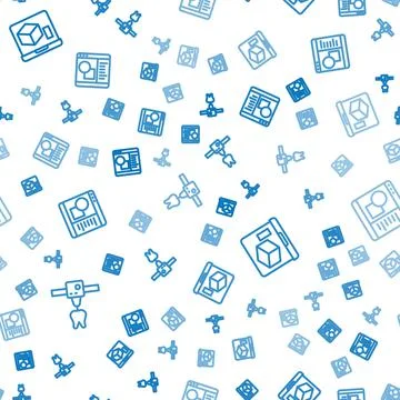 Set line 3D printer tooth, and software on seamless pattern. Vector Illustrazione stock