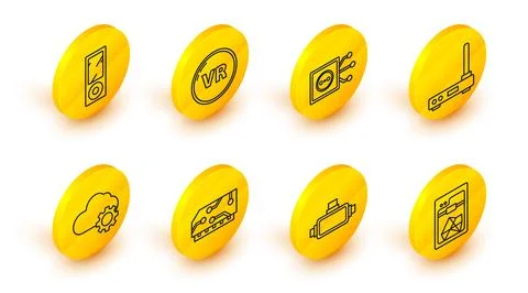 Set line 3D printer, Virtual reality glasses, RAM, random access memory, Cloud 스톡 일러스트