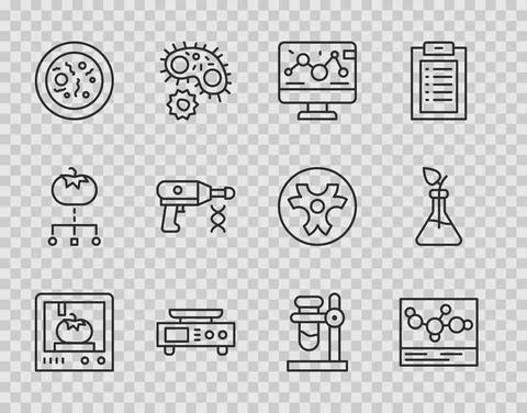 Set line 3D printing technology, Genetic engineering modification, Electronic Ilustração Stock