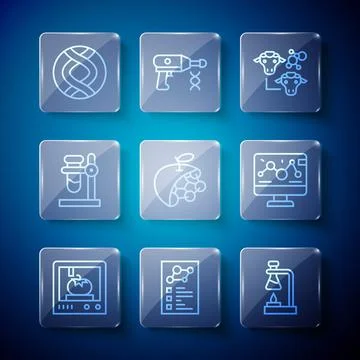 Set line 3D printing technology, Clinical record, Test tube flask on fire, .. Stockillustratie