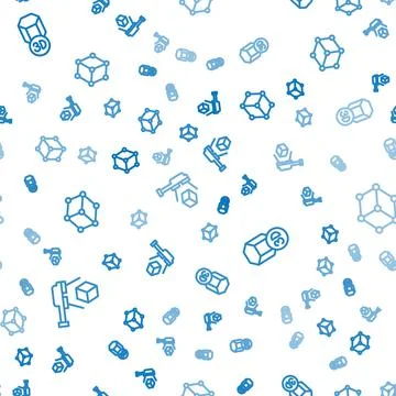 Set line 3D scanner with cube, printer and Isometric on seamless pattern. Vector 스톡 일러스트