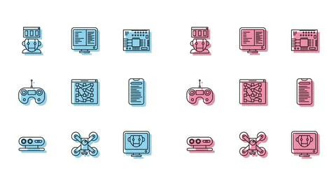 Set line 3d scanning system, Drone flying with action camera, Robot, Bot, Global イラスト素材