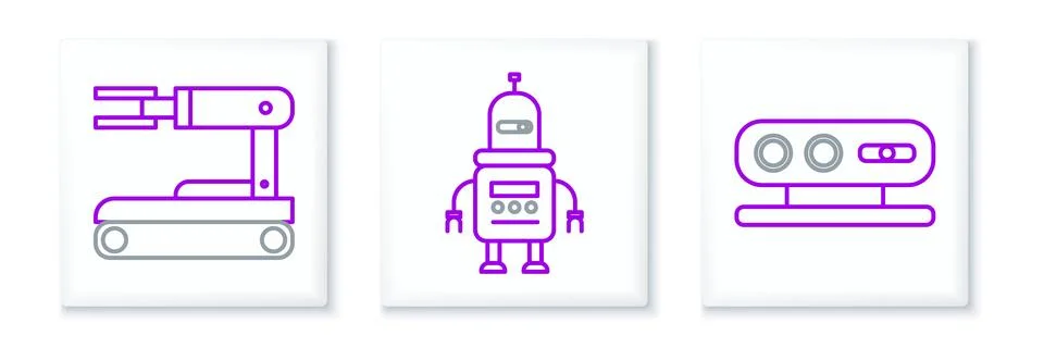 Set line 3d scanning system, Robot and  icon. Vector Illustrazione stock