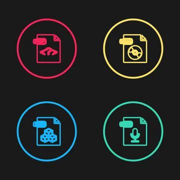 Set line 3DS file document, OGG, WMA and PHP icon. Vector Stock Illustration