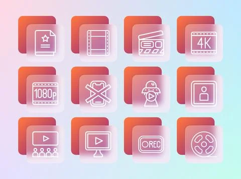 Set line 4k movie, Online play video, Science fiction, Record button, No ce.. Stock Illustration