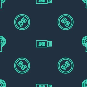 Set line 5G modem, network and Antenna on seamless pattern. Vector Stock Illustration