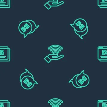 Set line 5G network, and on seamless pattern. Vector Stockillustratie