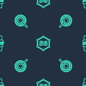 Set line 5G network, Antenna and Smart watch on seamless pattern. Vector イラスト素材