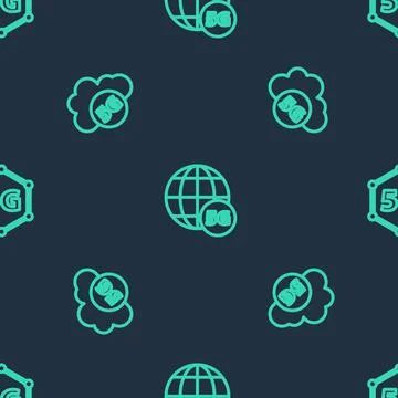 Set line 5G network, Cloud and on seamless pattern. Vector Stock Illustration