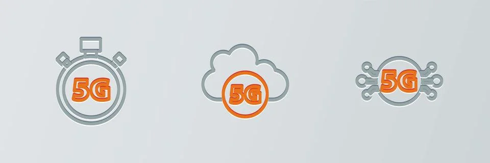 Set line 5G network, Digital speed meter and Cloud icon. Vector Stock Illustration