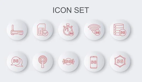Set line 5G network, Digital speed meter, Mobile with, Router and wi-fi sig.. Stock Illustration
