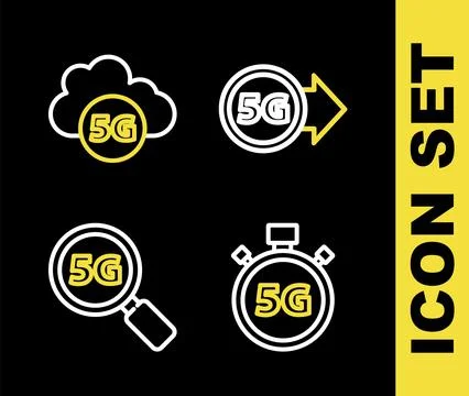 Set line 5G network, Digital speed meter, Search and Cloud icon. Vector Stockillustratie