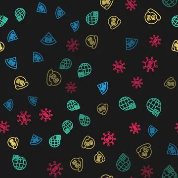 Set line 5G network, Globe Sim Card, Phone with and on seamless pattern. Vector Stock Illustration