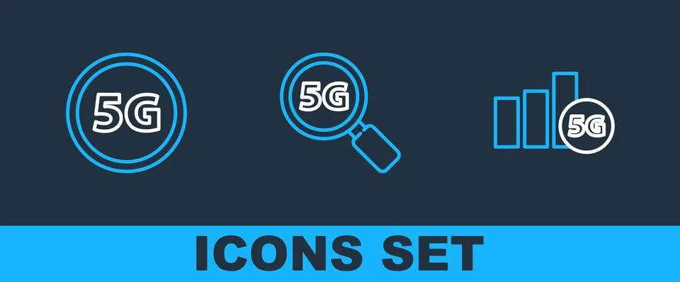 Set line 5G network, Globe Sim Card and Search icon. Vector Stock Illustration