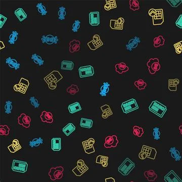 Set line 5G network, Nano Sim Card, card and Cloud on seamless pattern. Vector イラスト素材