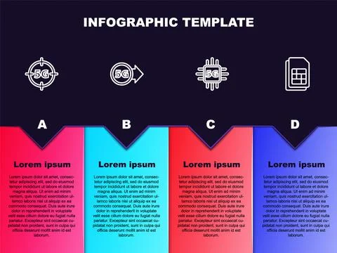 Set line 5G network, , Processor and Sim card. Business infographic template Stock Illustration