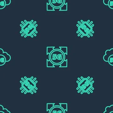 Set line 5G network, Processor and Cloud on seamless pattern. Vector Stock Illustration