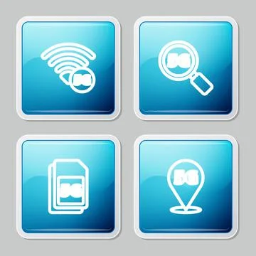 Set line 5G network, Search, Sim Card and Location icon. Vector Stock Illustration
