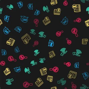 Set line 5G network, , Server and Search on seamless pattern. Vector Illustrazione stock