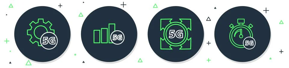 Set line 5G network, Setting and Digital speed meter icon. Vector イラスト素材