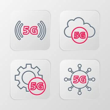 Set line 5G network, Setting, Cloud and  icon. Vector Stockillustratie