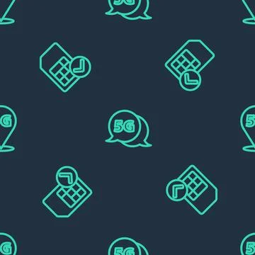Set line 5G network, Sim card and Location on seamless pattern. Vector イラスト素材
