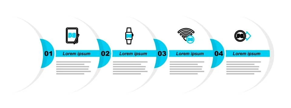 Set line 5G network, Smart watch and Graphic tablet with icon. Vector Stock Illustration
