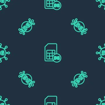 Set line 5G Sim Card, network and on seamless pattern. Vector 스톡 일러스트