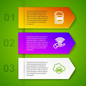 Set line 5G Sim Card, network, Cloud and Router and wi-fi signal. Business Illustrazione stock