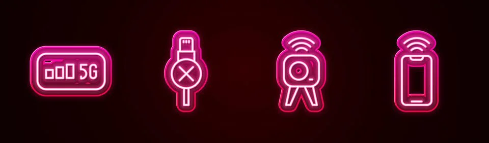 Set line 5G wireless internet, No usb cable cord, Web camera and Mobile with  Stock Illustration