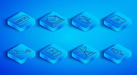 Set line 5G wireless internet, Network cloud connection, Usb adapter, Mobil.. Stock Illustration