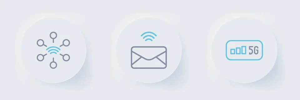 Set line 5G wireless internet, Mail and e-mail and Network icon. Vector Illustrazione stock