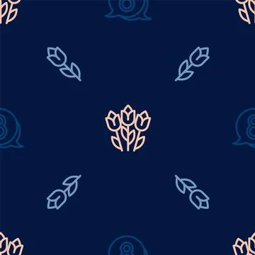 Set line 8 March in speech bubble, Flower tulip and  on seamless pattern. V.. Illustrazione stock