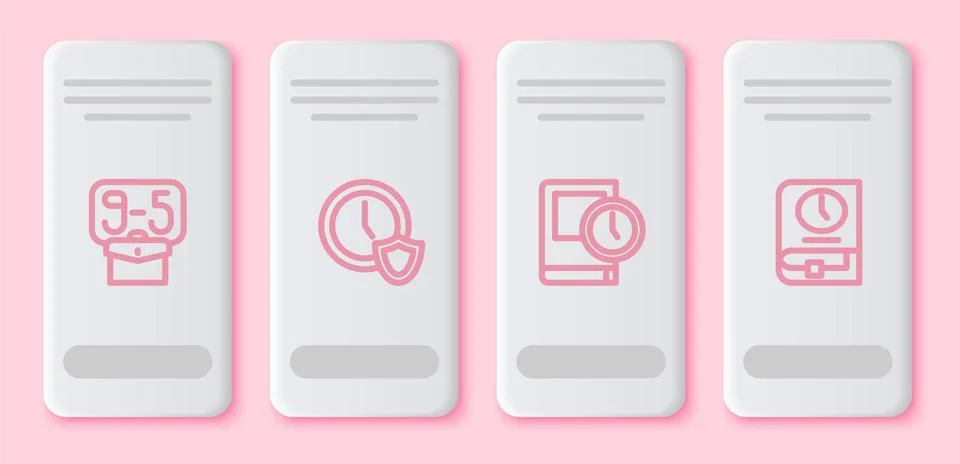 Set line From 9, Clock with shield, Time for book and . White rectangle button イラスト素材