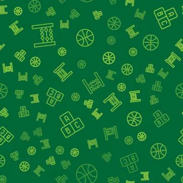 Set line Abacus, ABC blocks and Basketball ball on seamless pattern. Vector Stock Illustration