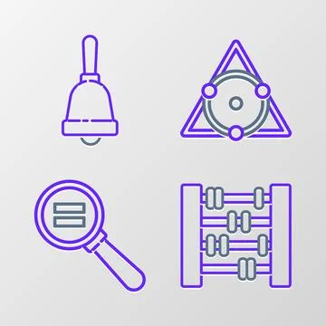 Set line Abacus, Calculation, Triangle math and Ringing bell icon. Vector 스톡 일러스트