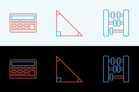 Set line Abacus, Calculator and Triangle math icon. Vector Stock Illustration