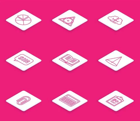 Set line Abacus, Chalkboard, Graph, schedule, chart, diagram, Human brain Stock Illustration