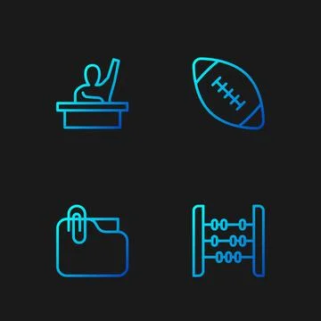 Set line Abacus, Document folder with clip, Male kid raising hand and Ameri.. Ilustração Stock