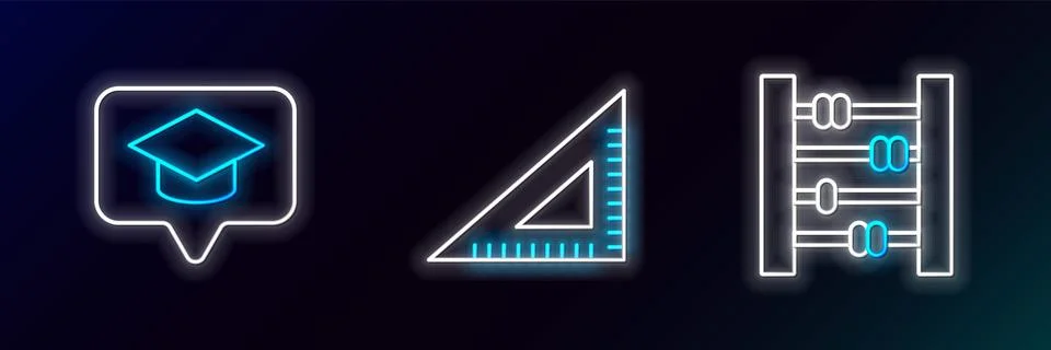 Set line Abacus, Graduation cap in speech bubble and Triangular ruler icon 스톡 일러스트