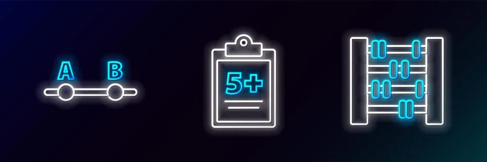Set line Abacus, Graph, schedule, chart, diagram and Test or exam sheet icon Stock Illustration