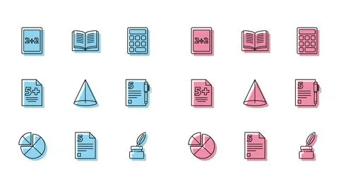 Set line Abacus, Infinity, Calculation, Chalkboard, Graph, schedule, chart,.. Stock Illustration