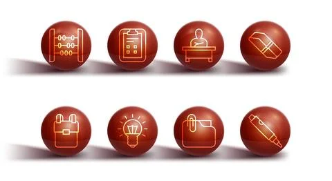 Set line Abacus, School backpack, Eraser or rubber, Document folder with cl.. Stock Illustration