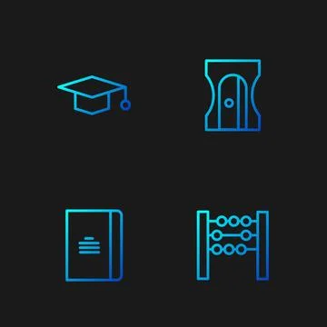 Set line Abacus, Spiral notebook, Graduation cap and Pencil sharpener. Grad.. Stock Illustration