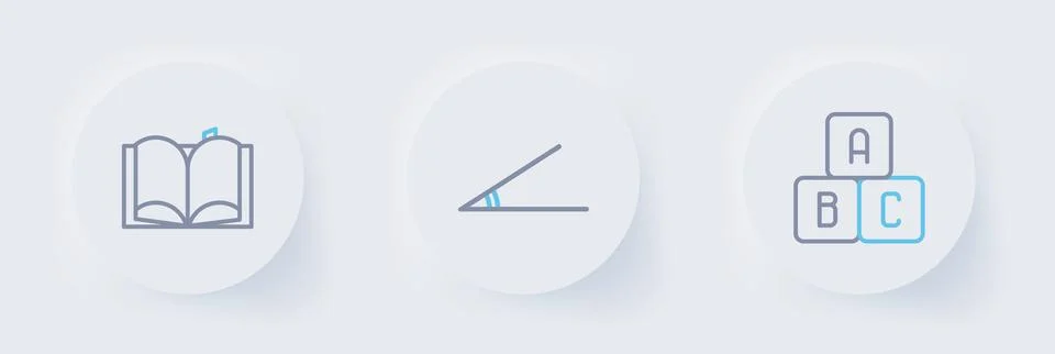 Set line ABC blocks, Acute angle and Open book icon. Vector Stock Illustration