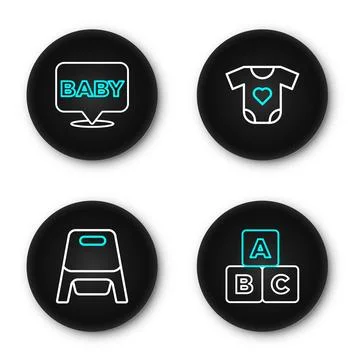 Set line ABC blocks, Baby potty, clothes and  icon. Vector Stock Illustration
