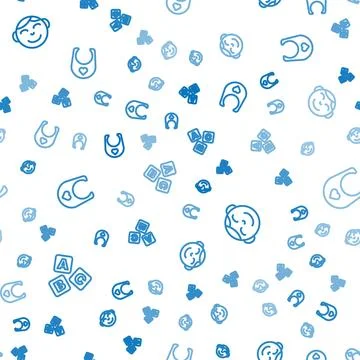 Set line ABC blocks, Little boy head and Baby bib on seamless pattern. Vector Stock Illustration