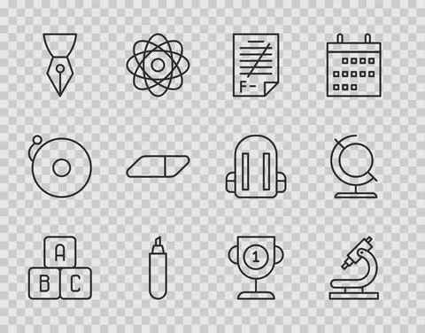 Set line ABC blocks, Microscope, Exam paper with incorrect answers, Marker pen 스톡 일러스트